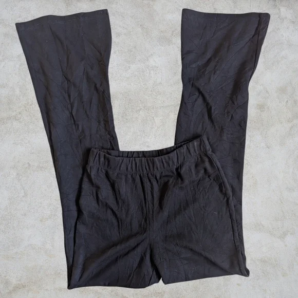 🌈Forever 21 Y2K Flare Slit Leg Stretch Leggings Black Size L - Picture 3 of 9